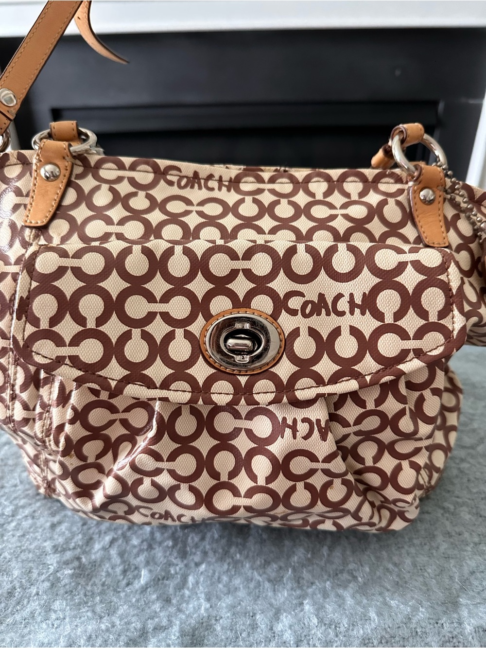 Coach Y2K Leah Opt Art Coated Canvas Tote/ Shoulder bag